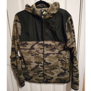 NWOT Camo & Nylon Hooded Fleece Jacket